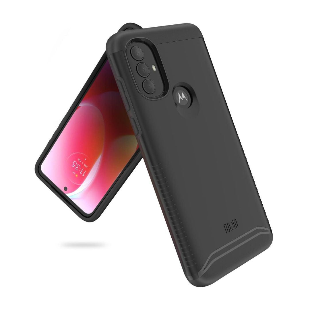 Jet Black TUDIA MERGE dual-layer rugged phone case designed for Motorola Moto G Power 2022 and Moto G Play 2023 – shockproof and slim protective cover