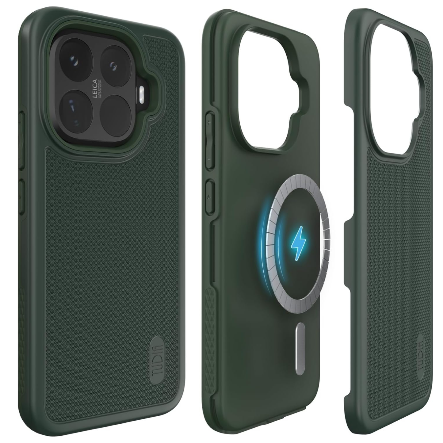 Xiaomi 15T pro pine green Phone case with Tough Rhino Technology branding, showing drop test details and design features.