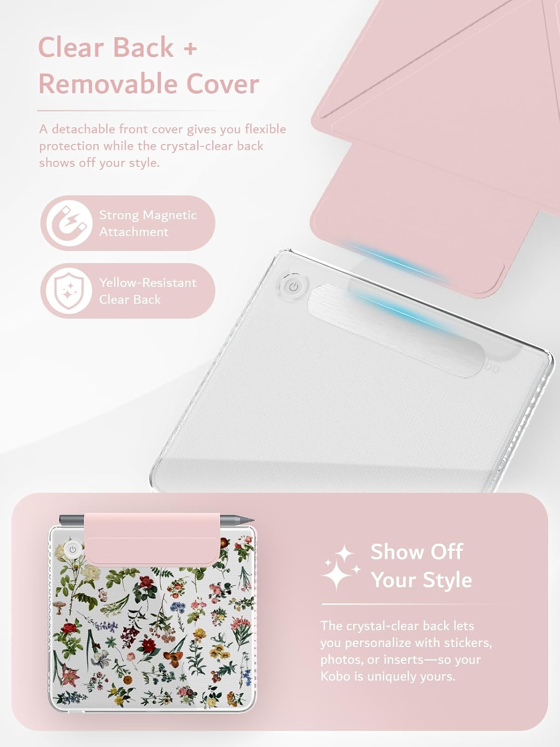 Kobo Libra Colour (2024) Case M-FLIP V2 Detachable Clear Magnetic Fold Cover with/Without Stylus