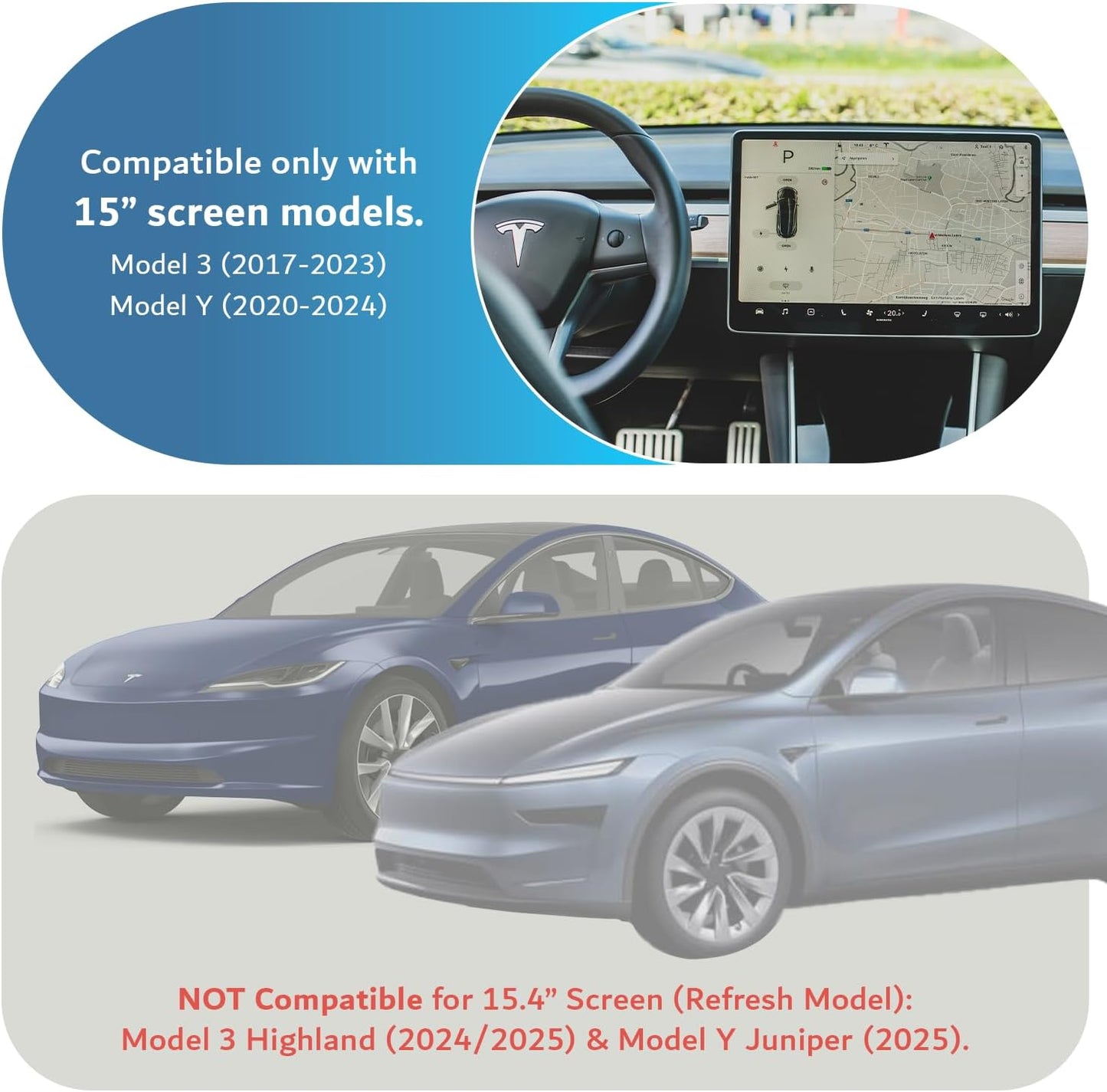 2-in-1 Tempered Glass Screen Protector Case for Tesla Model 3 (2017–2023) & Model Y (2020–2024) – 15"