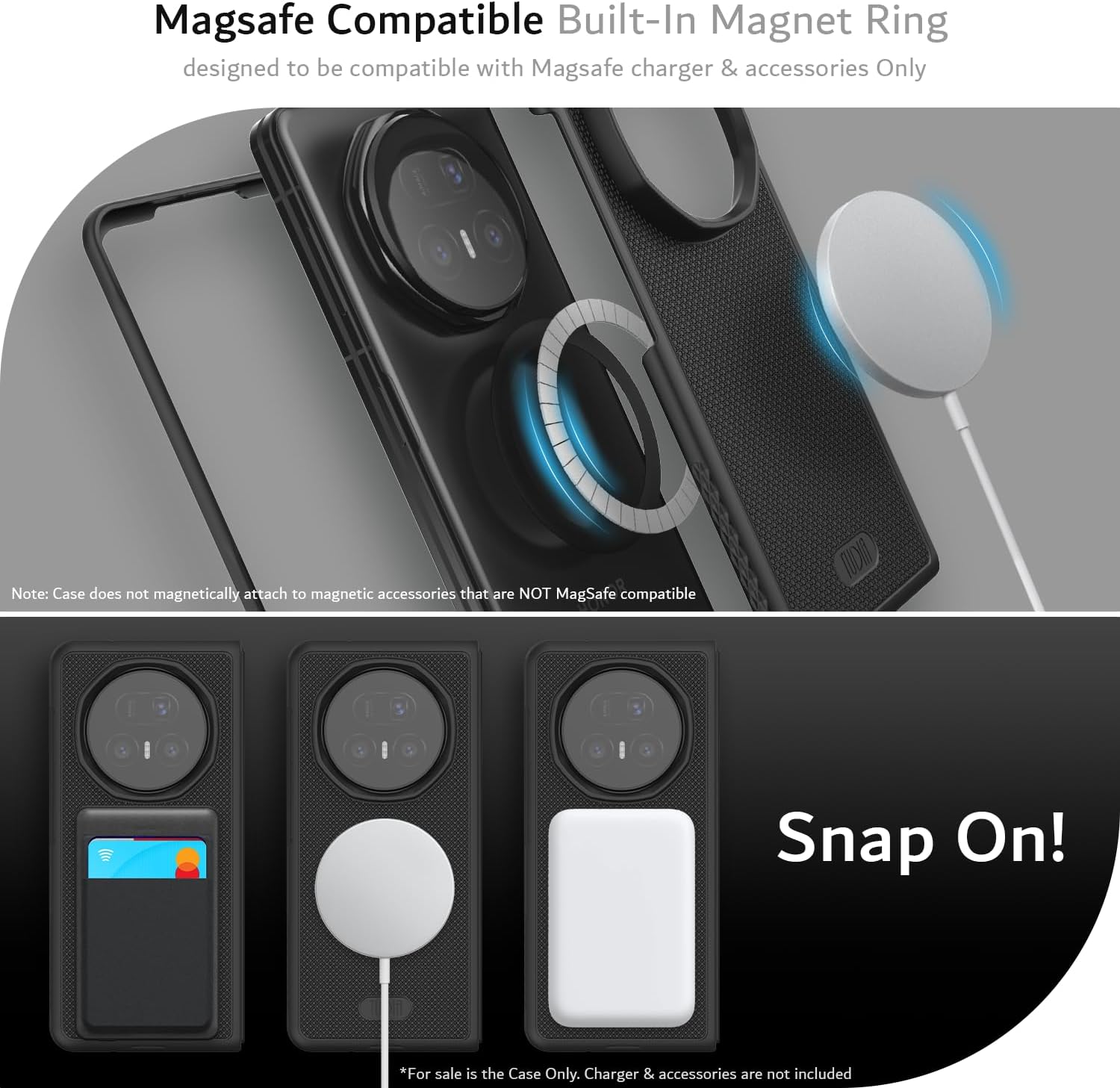 MagSafe compatible built-in magnetic ring designed exclusively for use with MagSafe-compatible chargers and accessories.