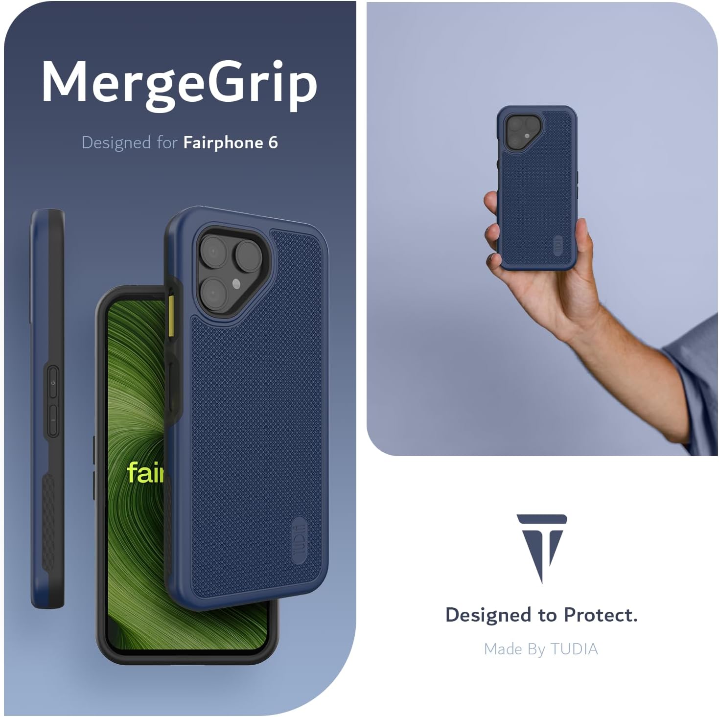 Featuring MergeGrip technology, this Fairphone 6 case offers enhanced protection and a secure hold.