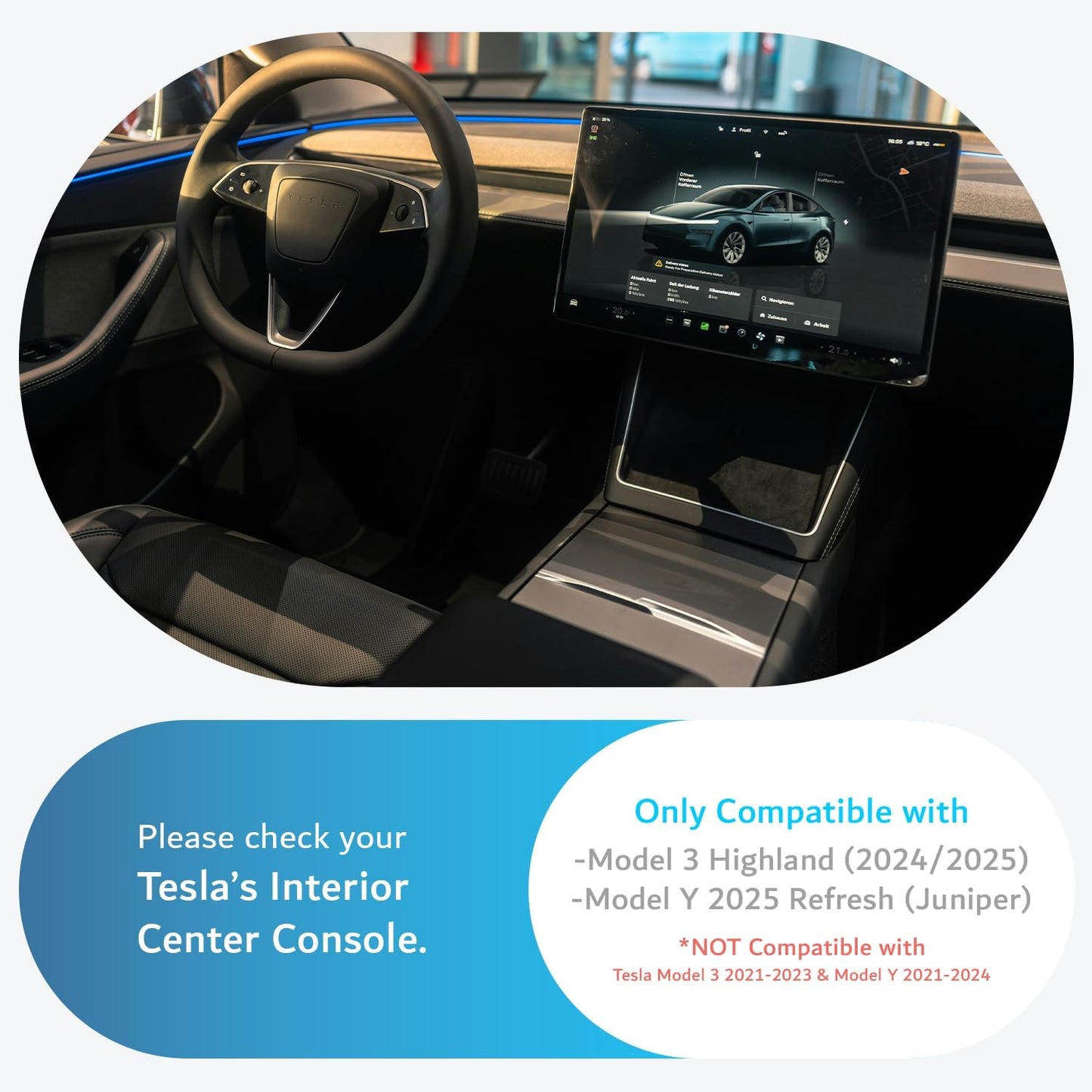 Center Console Organizer Tray Designed for Tesla Model 3 2025/2024 (Highland) & Model Y 2025/2026 (Juniper)