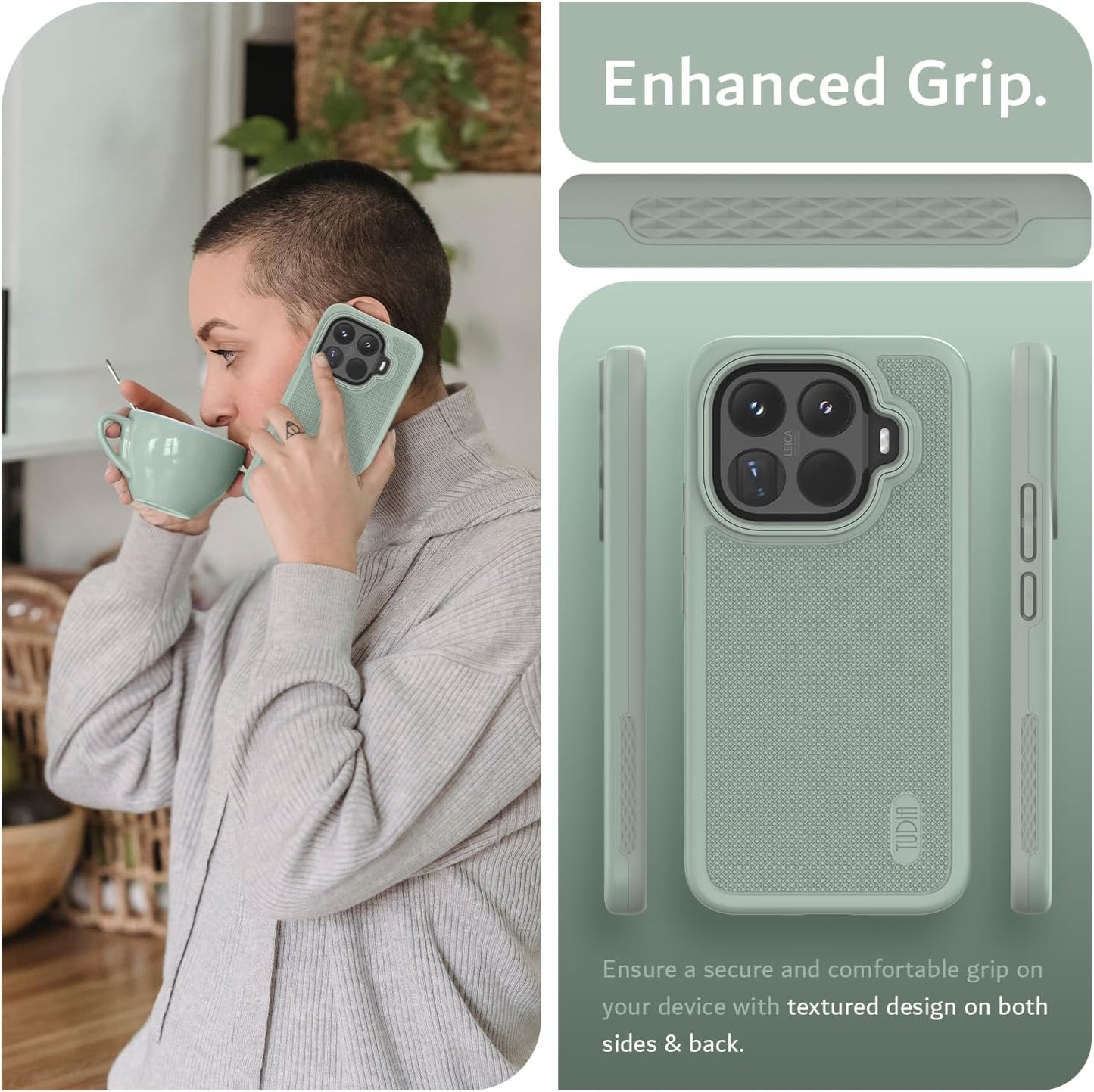 Ensure a secure and  comfortable grip on your device with textured dsign on  both sides & back