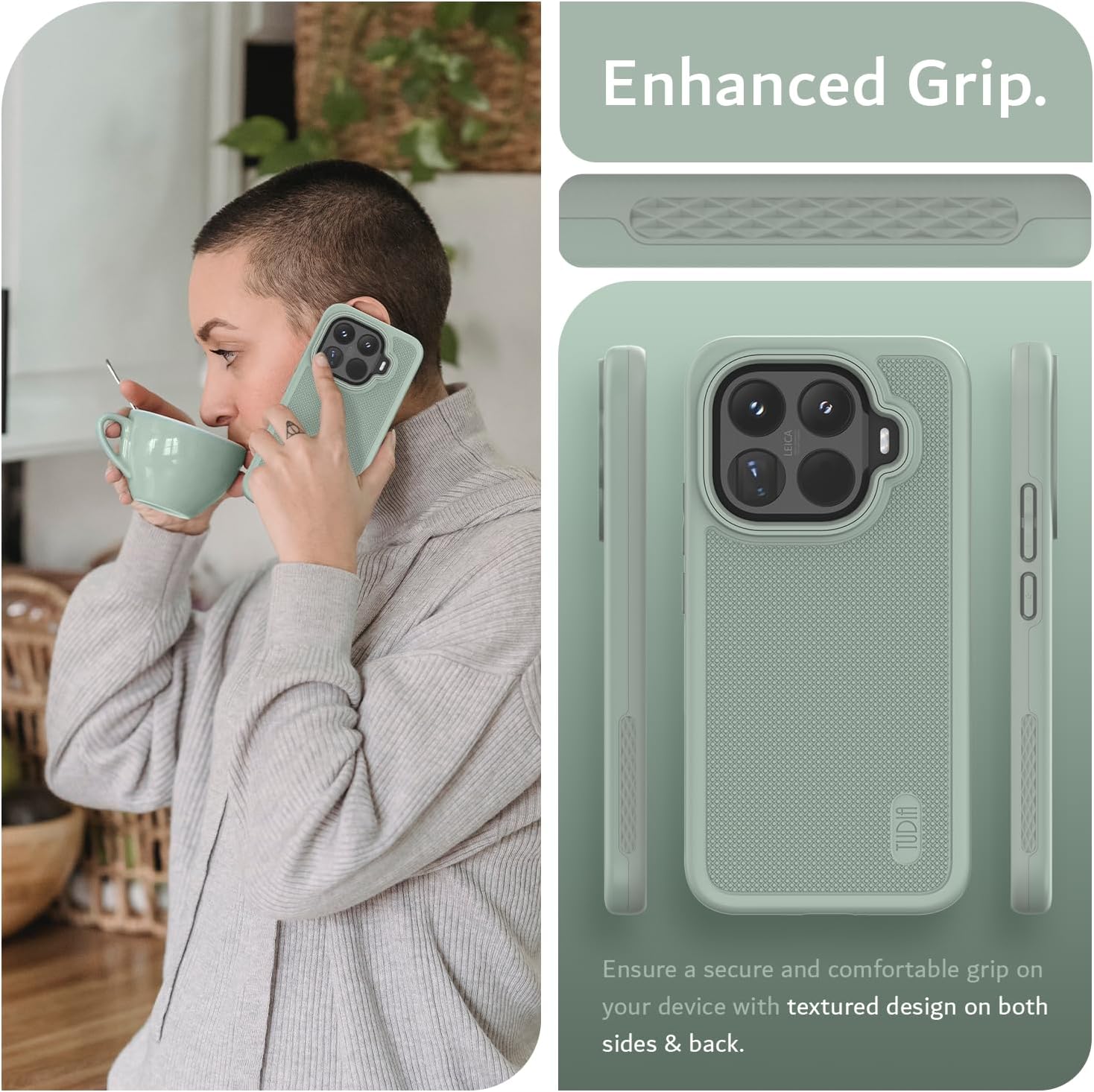 Ensure a secure and  comfortable grip on your device with textured dsign on  both sides & back