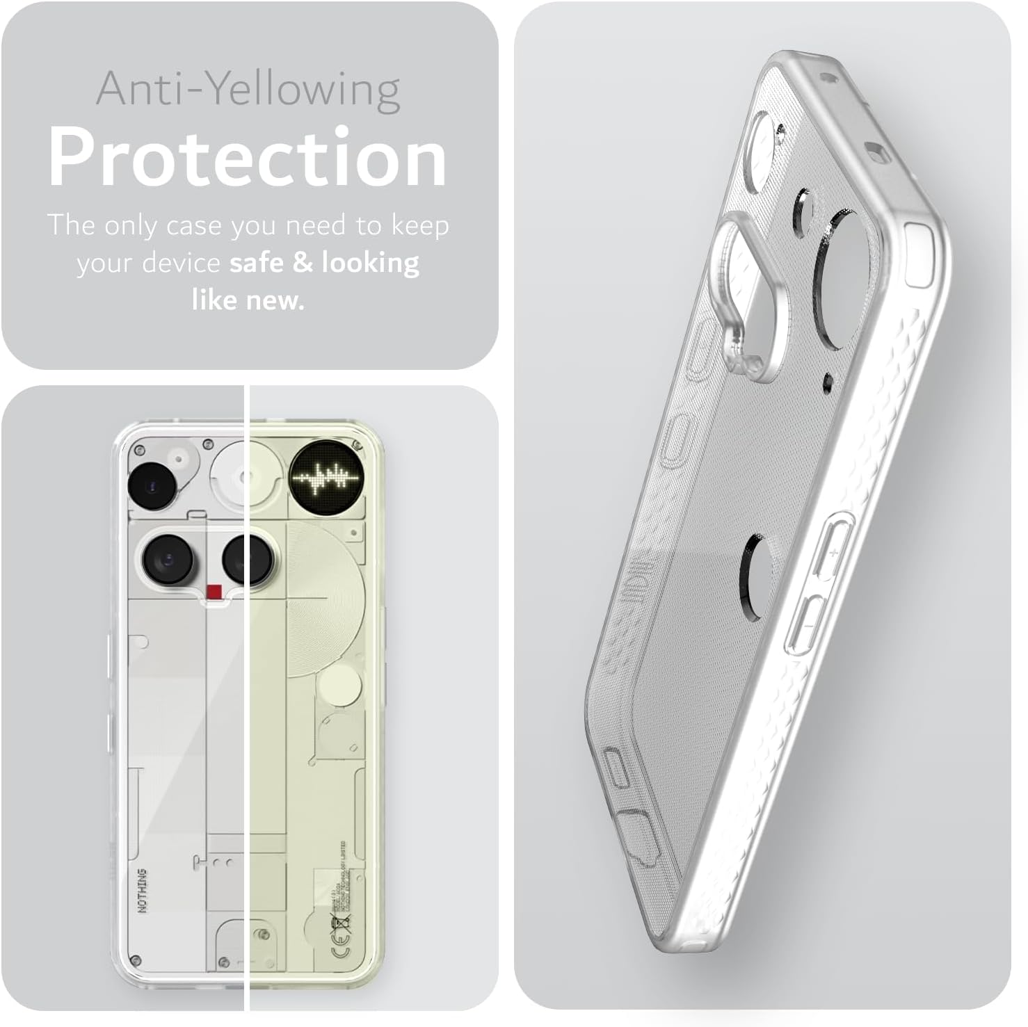 Protect your Nothing Phone 3 and maintain its pristine look with the Lucion case featuring anti-yellowing technology—the only case you’ll ever need.
