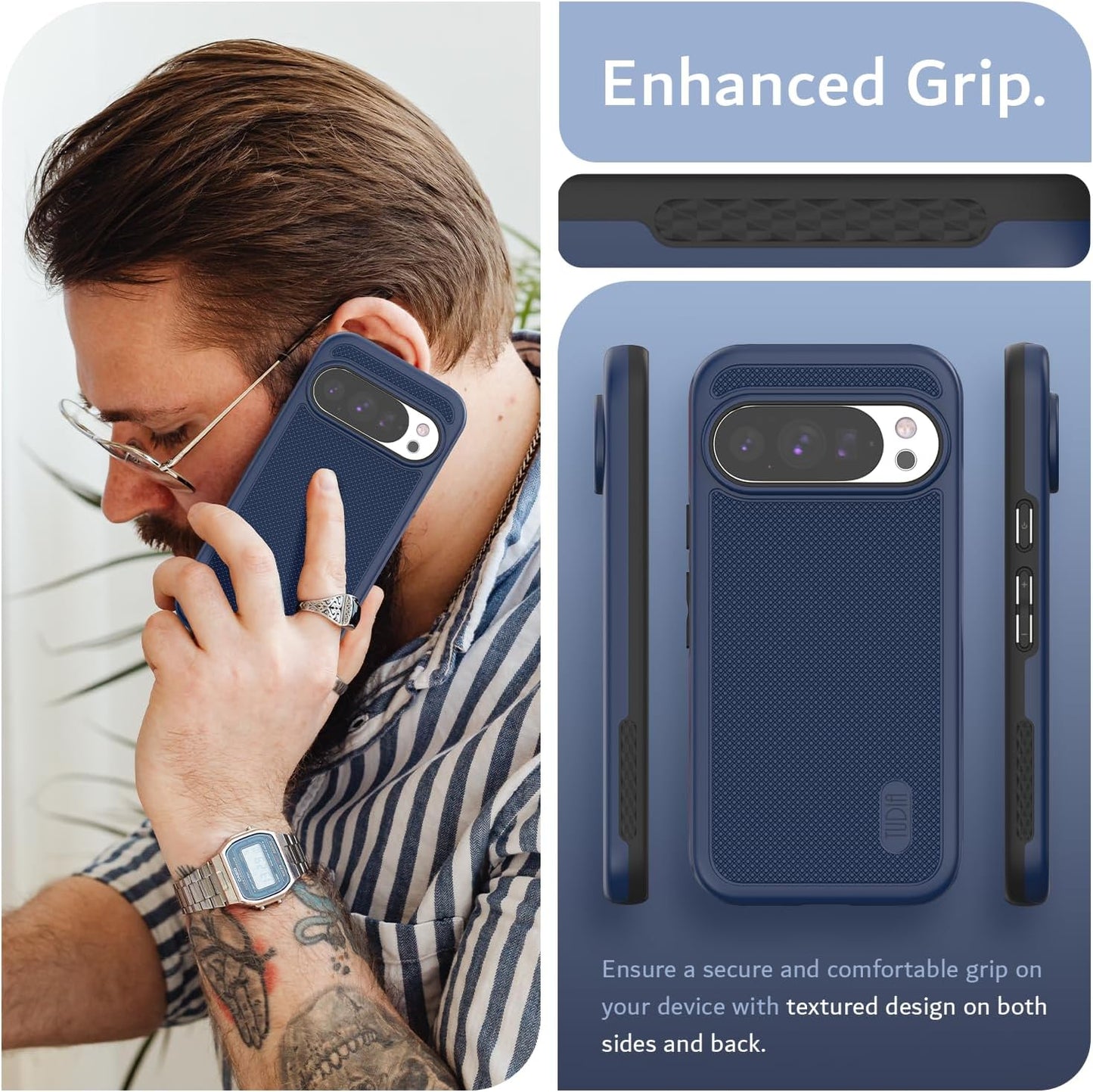 Enjoy a firm and comfortable grip on your Google Pixel 10 / Pixel 10 Pro 2025 with textured design on both sides and the back.