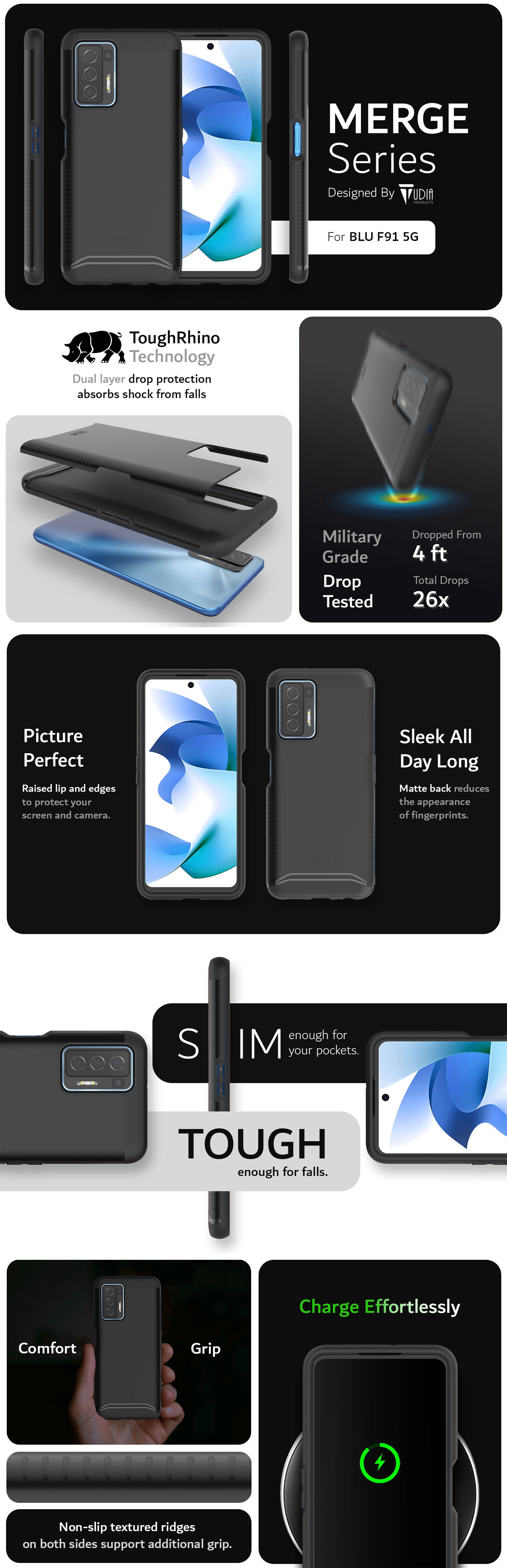 TUDIA BLU F91 5G MERGE Series Military Grade Dual Layer Protection - Heavy Duty Case