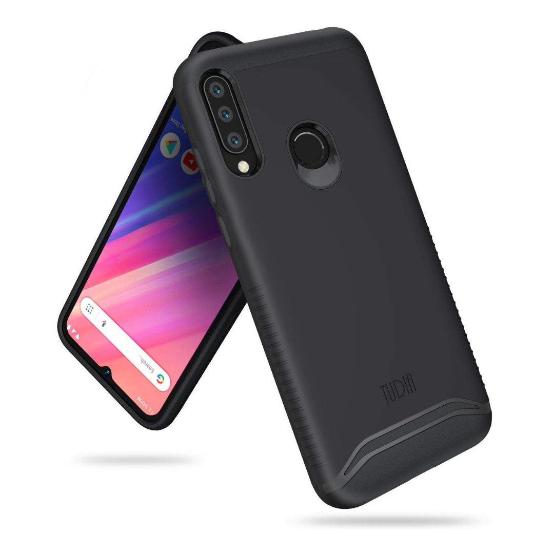 BLU V90 BLU G80 Merge heavy duty dual layer phone case in jet black color providing shockproof, durable protection