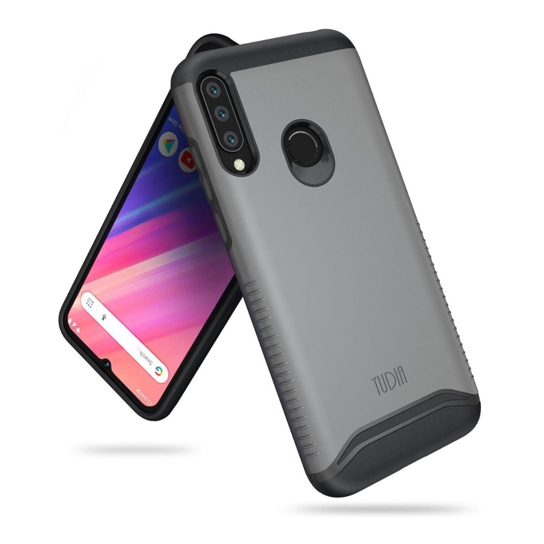 BLU V90 and BLU G80 Merge heavy duty dual layer phone case in metallic slate color, shockproof protective cove