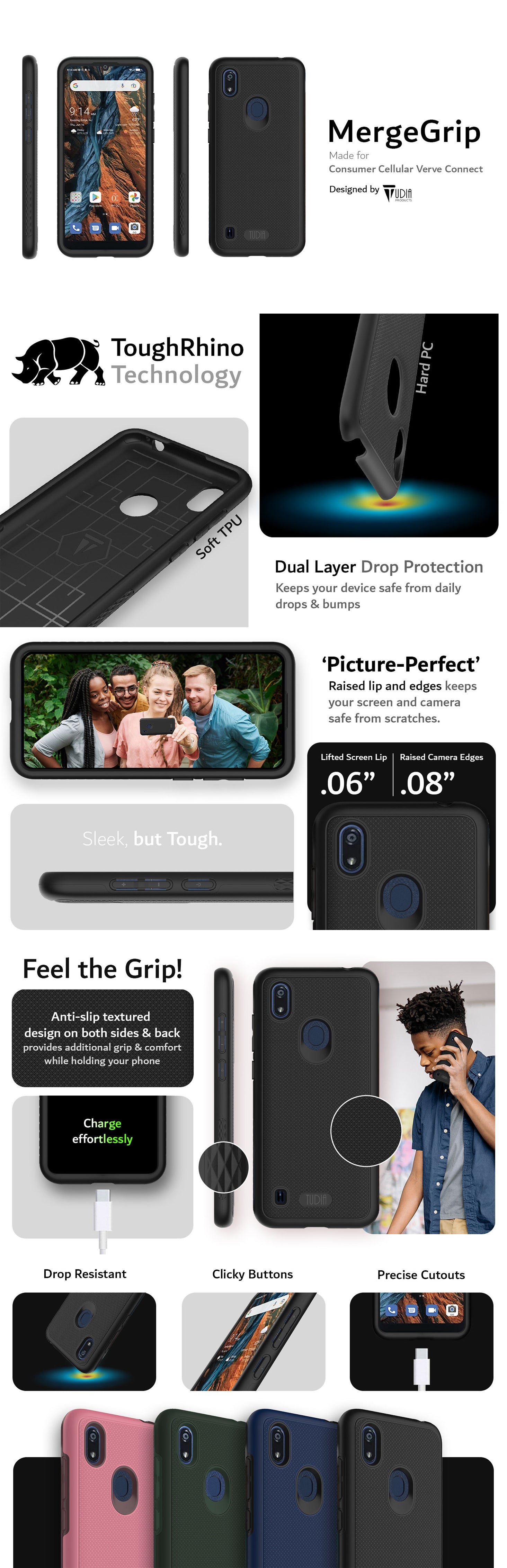 TUDIA Consumer Cellular Verve Connect MergeGrip Dual Layer Protection - Heavy Duty Case