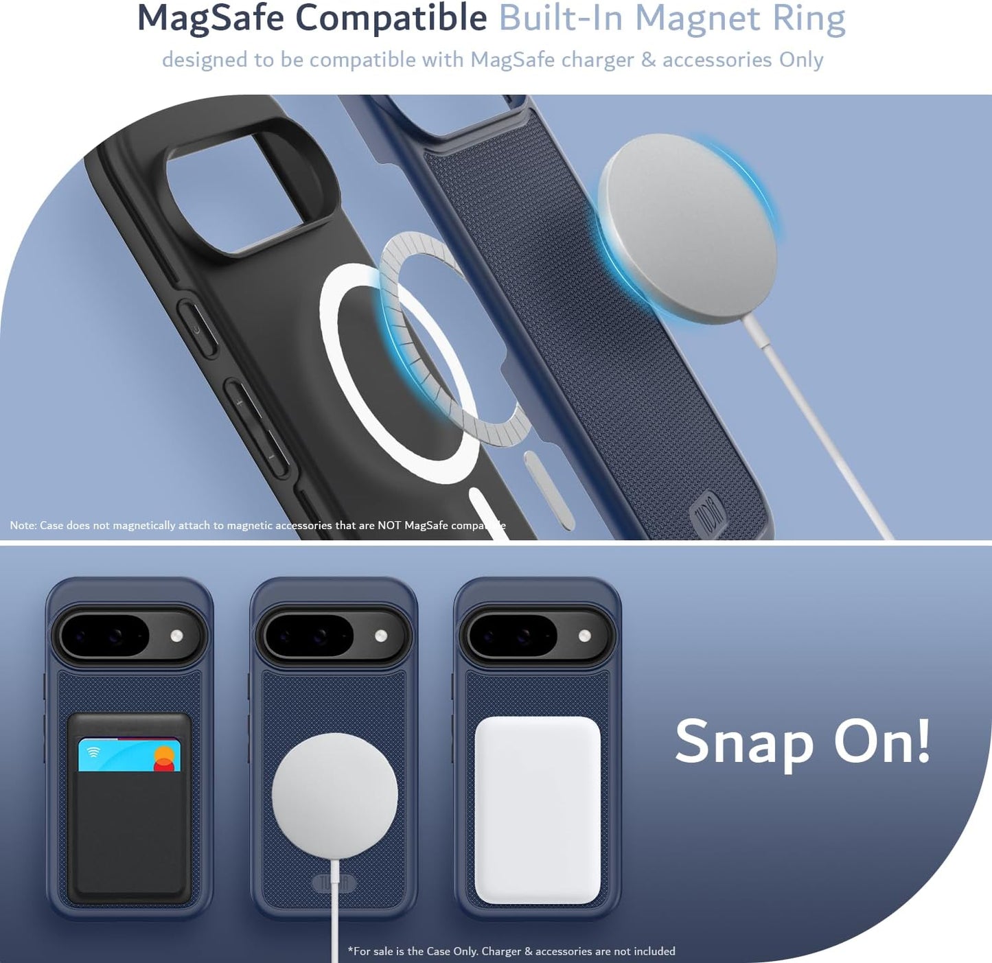 TUDIA MergeGrip case for Google Pixel 9 and Pixel 9 Pro (2024) – MagSafe compatible slim protective phone cover with built-in magnetic ring