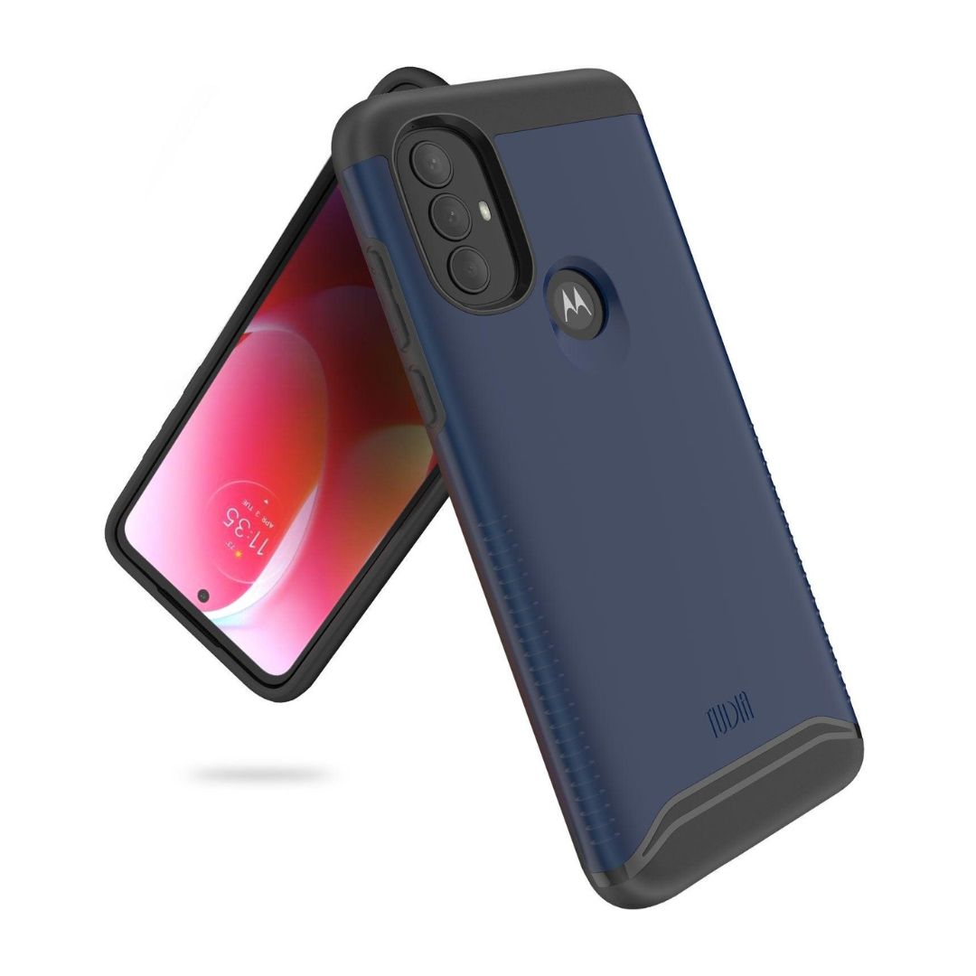 Heavy duty dual layer protective case in indigo blue color for Motorola Moto G Power 2022 and Moto G Play 2023 - MERGE series shockproof phone cover