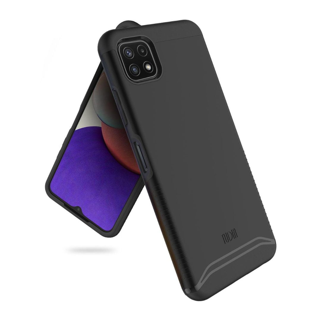 Samsung Galaxy A22 5G 2021 heavy duty dual layer phone case in jet black, rugged shockproof protective cover