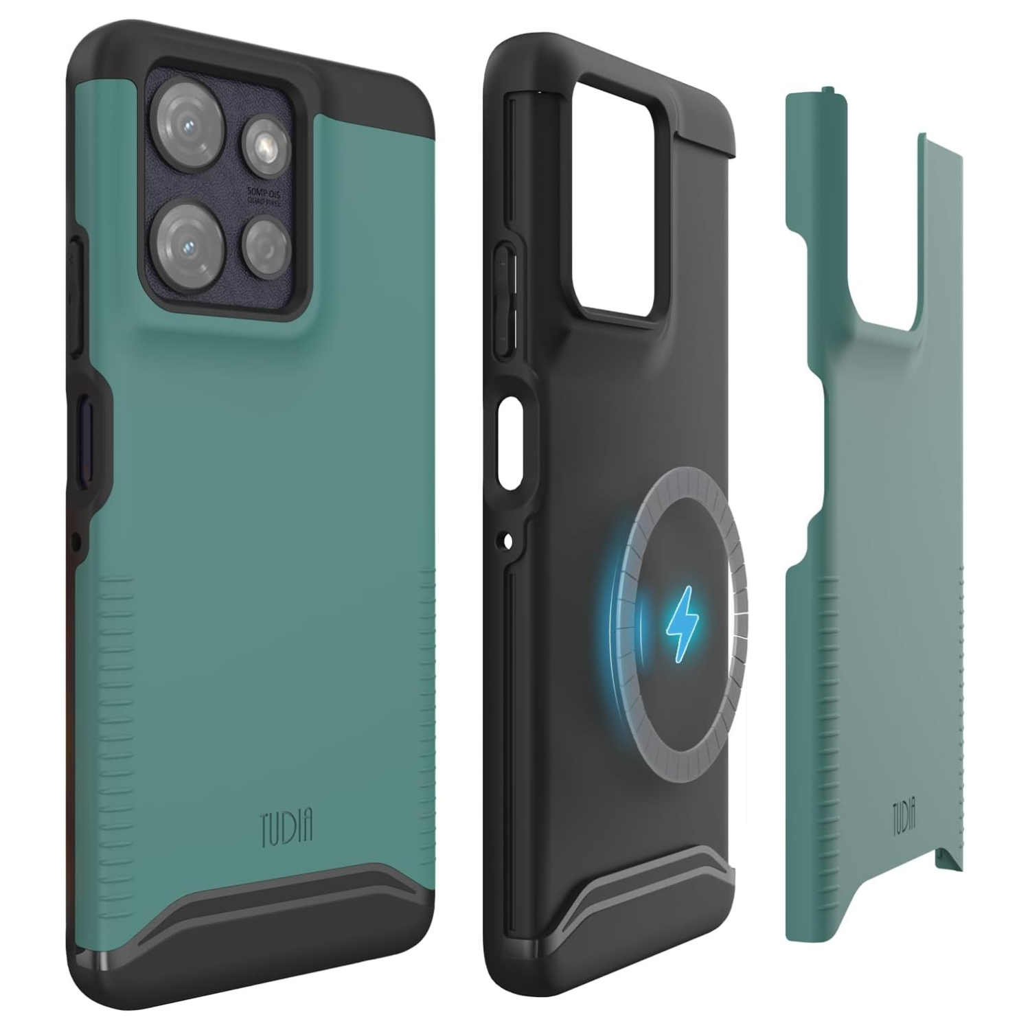 Hunter Green TUDIA MERGE MagSafe heavy duty dual-layer case for Moto G Power 5G 2025, rugged shockproof protective phone cover with secure MagSafe magnetic attachment and reinforced drop protection