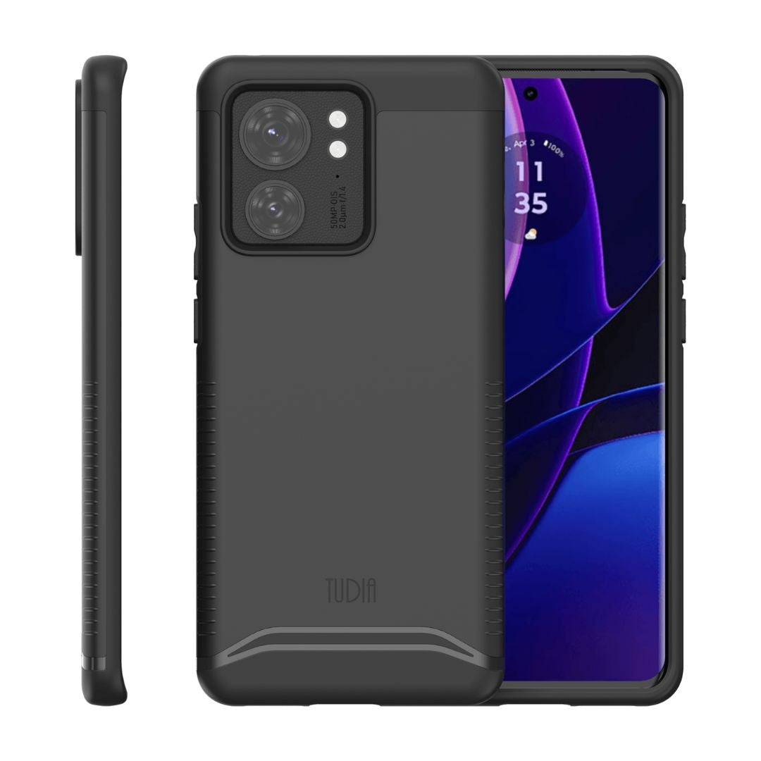 Jet Black TUDIA MERGE Heavy Duty Dual Layer Case for Motorola Edge (2023) and Edge 40 – Rugged Shockproof Phone Cover with Slim Grip Protection