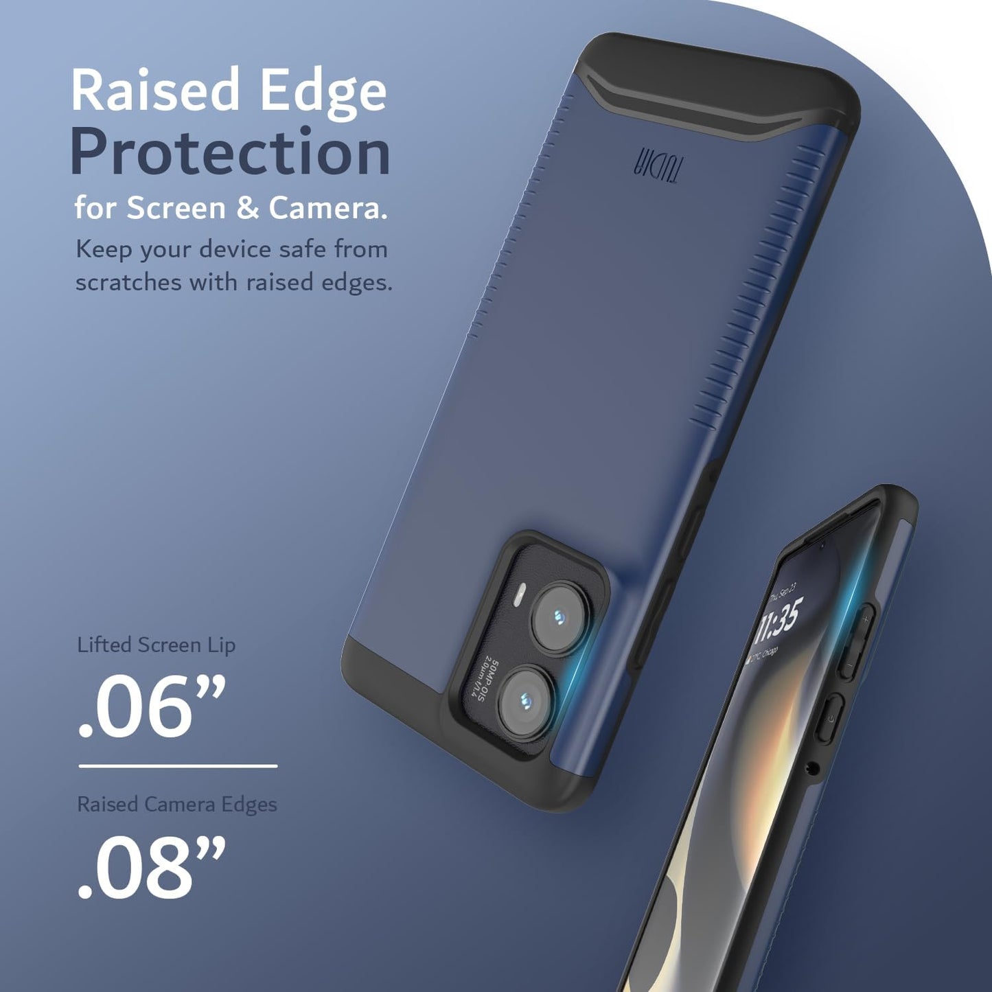 Motorola Edge 2024 dual-layer heavy-duty phone case with shockproof protection and raised edge design by TUDIA