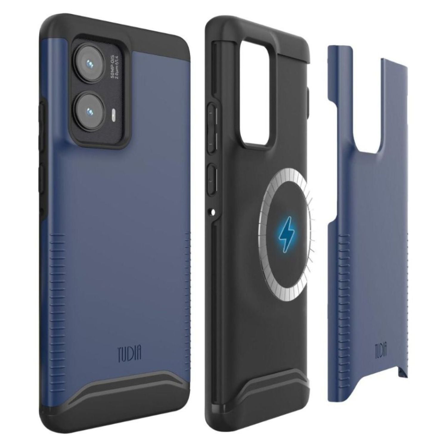 Indigo Blue MERGE [MagSafe] Heavy Duty Dual Layer Case for Motorola Edge 2024 – Rugged Magnetic Shockproof Protective Phone Cover