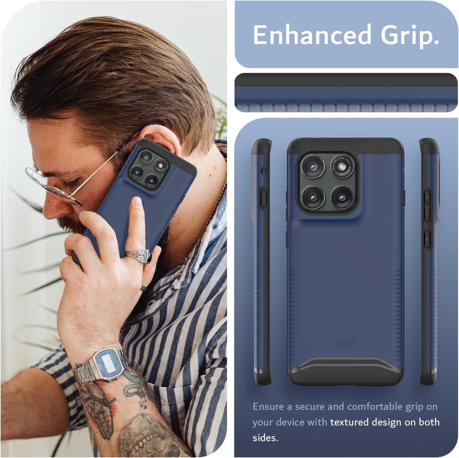 Enjoy a secure and comfortable grip on your Motorola Edge (2025) with a textured design on both sides.
