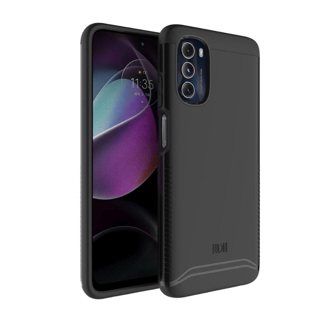 Jet black dual-layer protective phone case for Motorola Moto G 5G (2022) – shockproof TUDIA Merge series with rugged grip and slim design