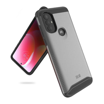 Heavy-duty dual-layer phone case for Motorola Moto G Power 2022 and Moto G Play 2023 in metallic slate – shockproof, rugged protection by TUDIA