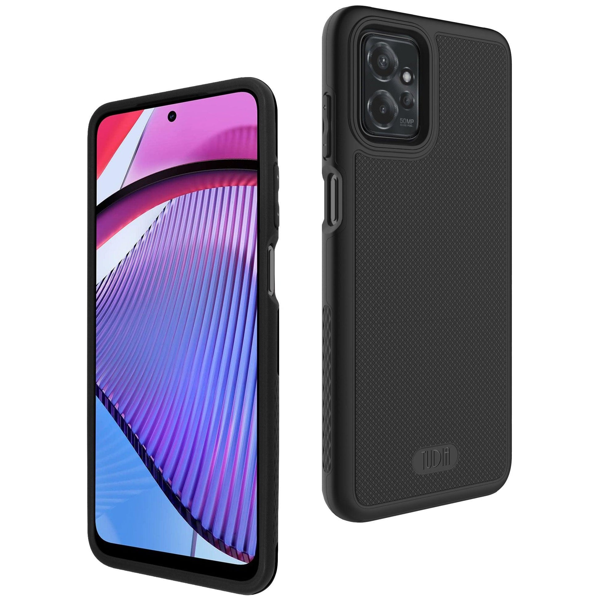 Motorola Moto G Power 5G 2023 black heavy duty MergeGrip DualShield protective phone case with shock absorption and grip texture