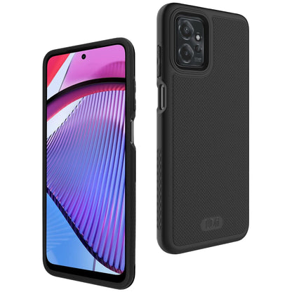 Motorola Moto G Power 5G 2023 black heavy duty MergeGrip DualShield protective phone case with shock absorption and grip texture
