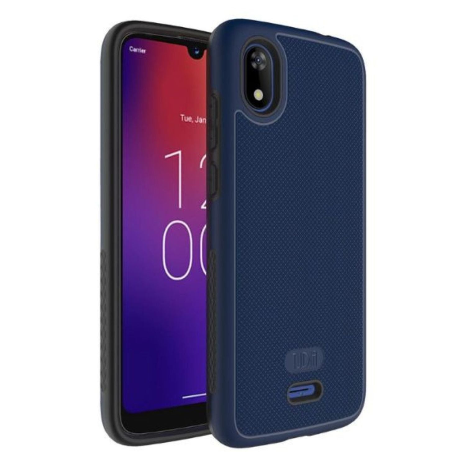 Indigo Blue MergeGrip Heavy Duty DualShield case for Moxee M2160 / MH-T6000 with dual-layer protection, textured anti-slip grip, raised edges for screen and camera defense, and shock-absorbing corners for superior durability