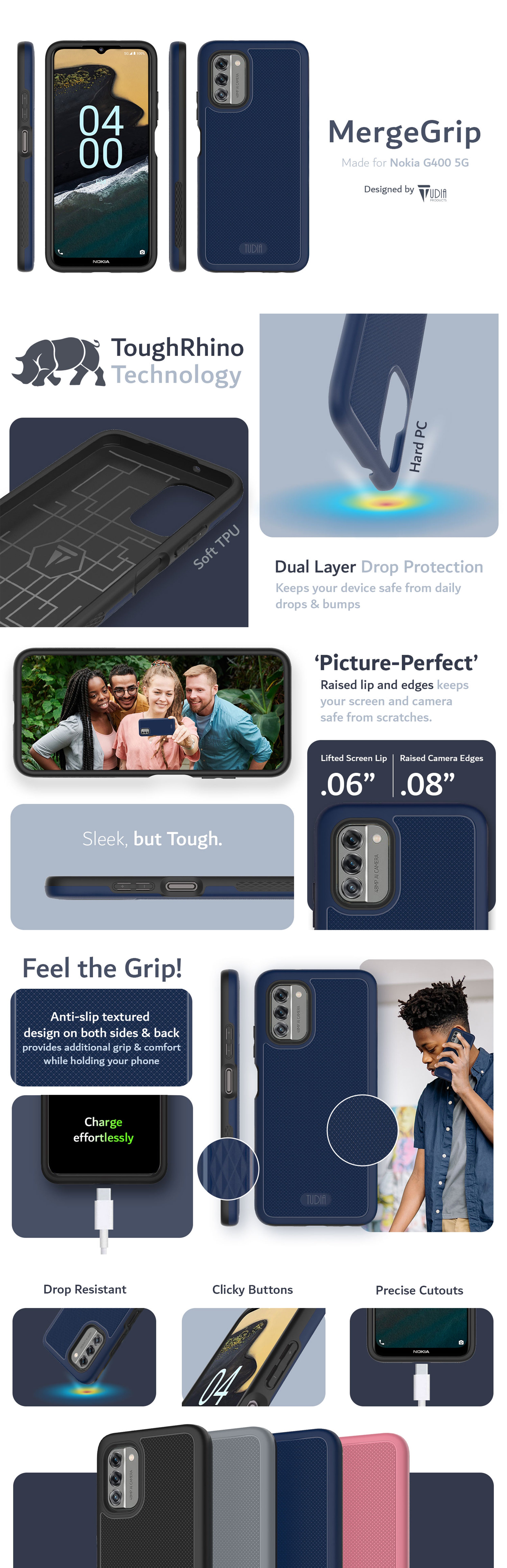 TUDIA Nokia G400 5G MergeGrip Dual Layer Protection - Heavy Duty Case