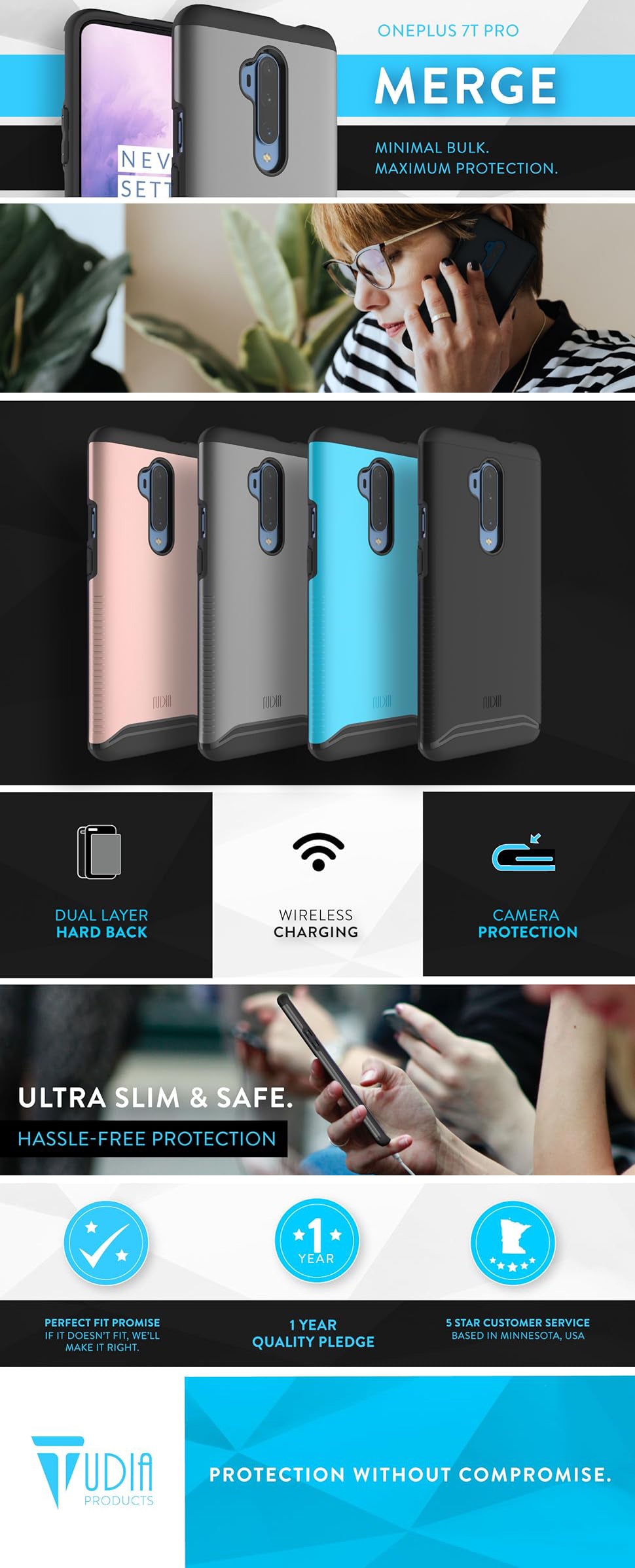 TUDIA MERGE OnePlus 7T Pro Case – Military Grade Heavy Duty Dual Layer Protection
