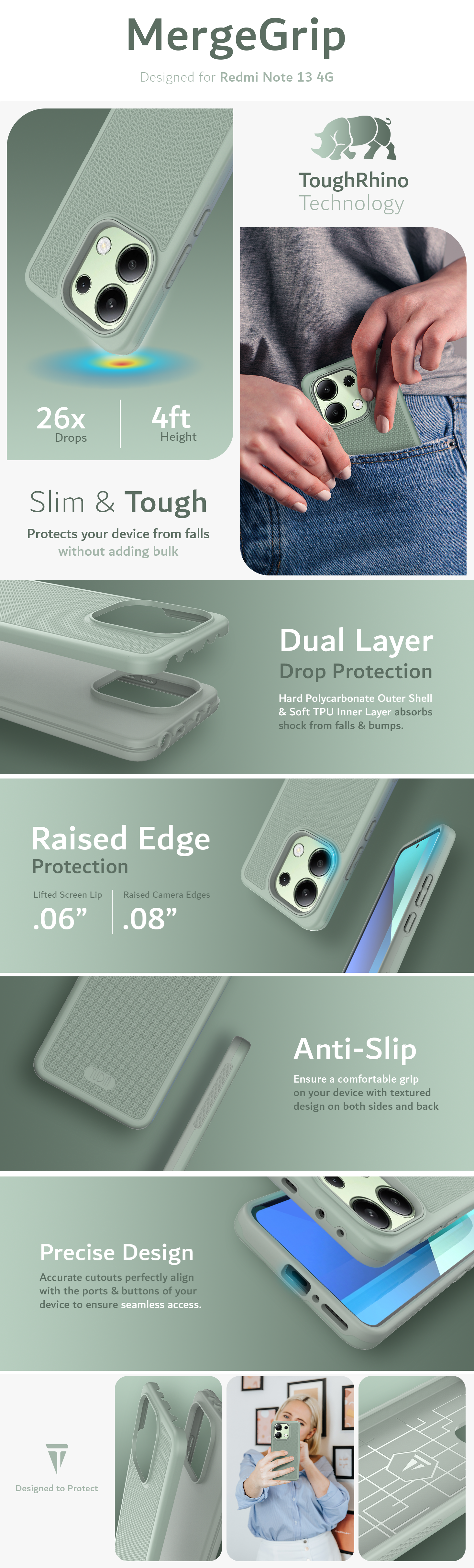 TUDIA Redmi Note 13 4G MergeGrip Dual Layer Protection - Heavy Duty Case