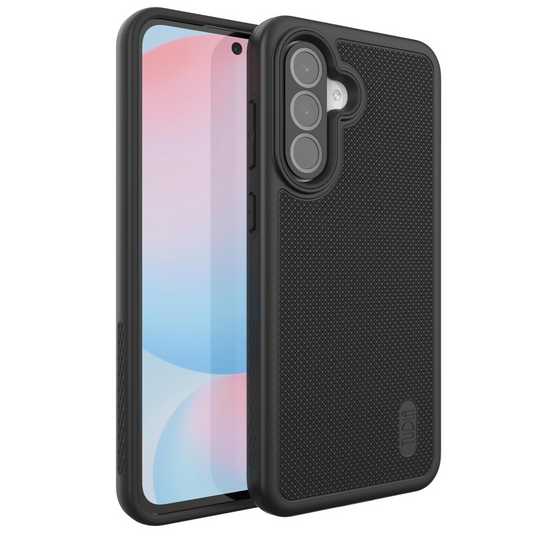 Black TUDIA MergeGrip DualShield heavy duty case for Samsung Galaxy A56 5G, dual-layer rugged shockproof protective phone cover with reinforced corners and enhanced drop and scratch protection