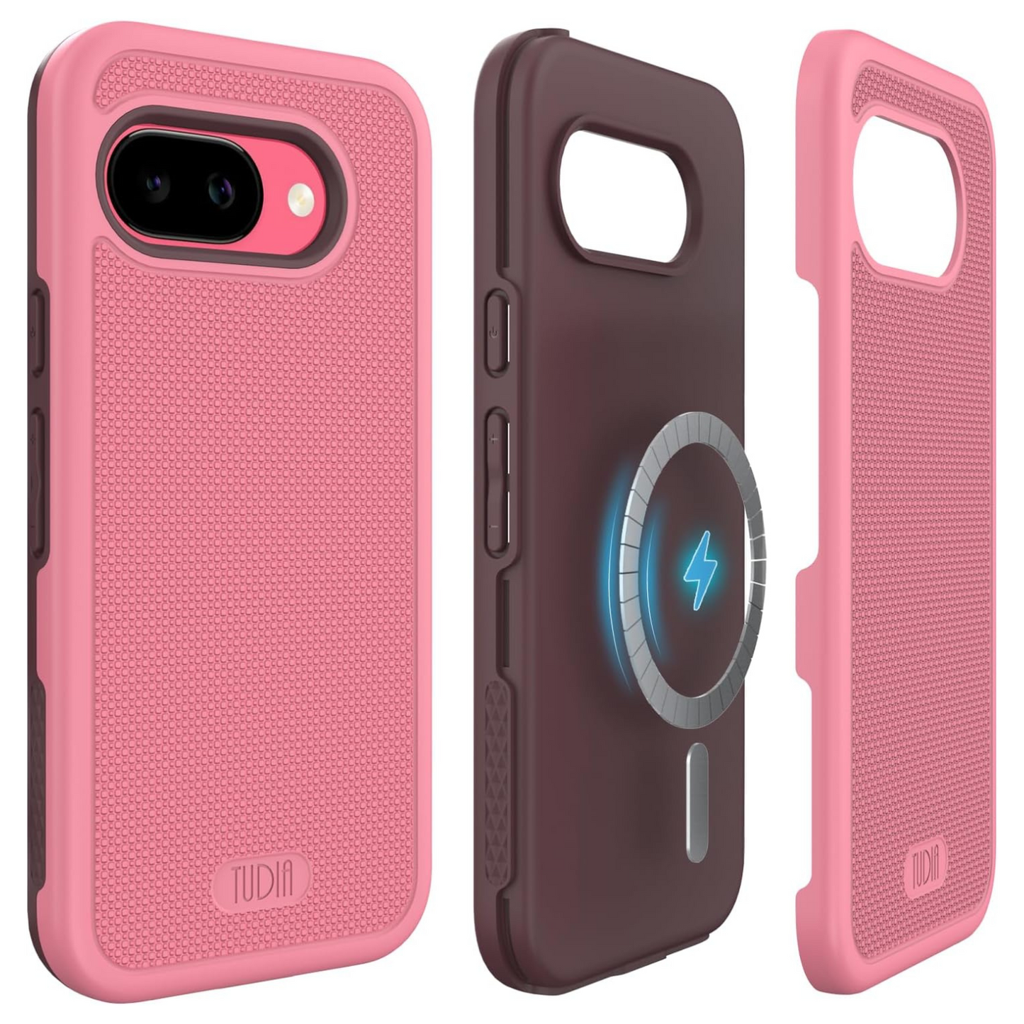 Smokey Pink Google Pixel 9a case with MagSafe compatibility for easy charging and accessory use.
