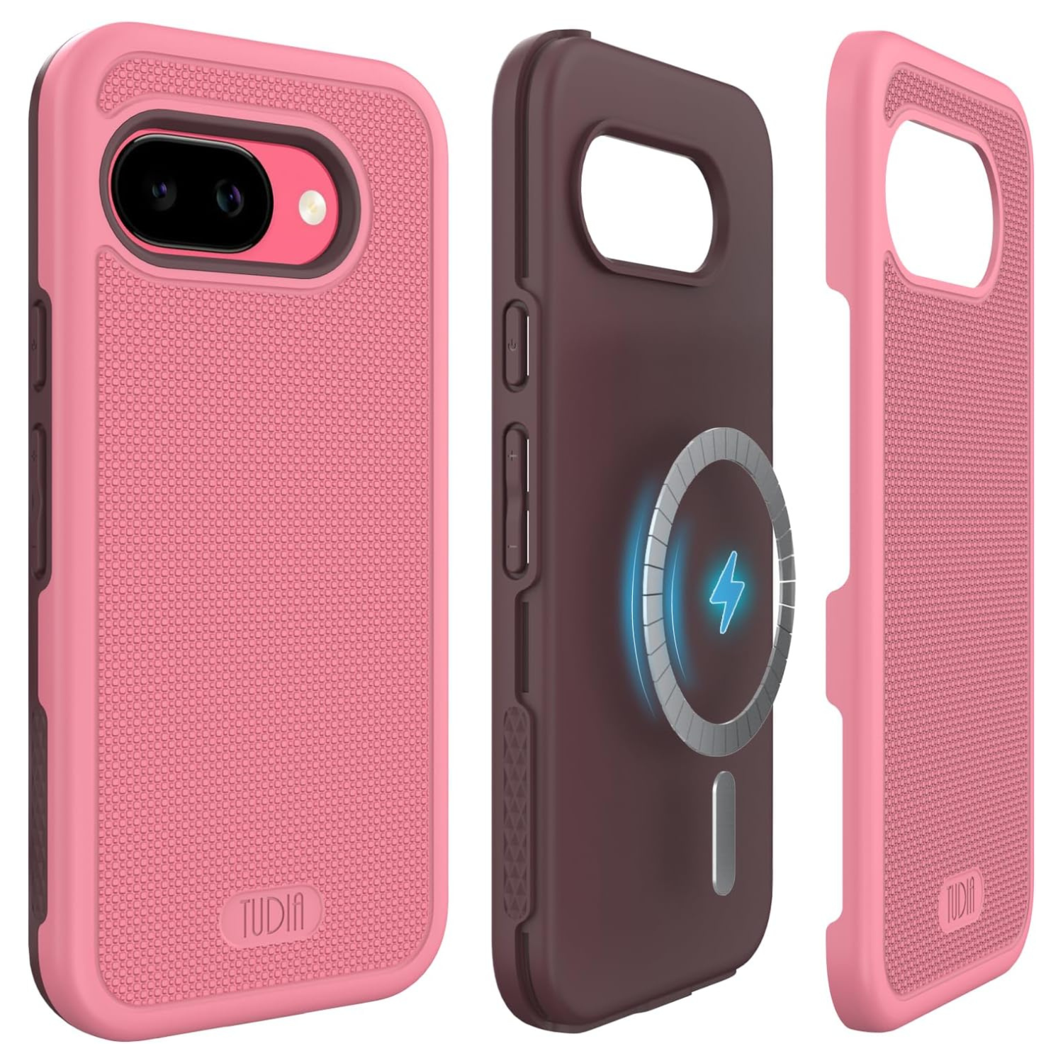 Smokey Pink Google Pixel 9a case with MagSafe compatibility for easy charging and accessory use.