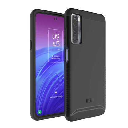 Heavy duty dual layer protective phone case in jet black color for TCL 20L, TCL 20S, TCL 20 5G, and TCL 20L+ models – MERGE series rugged smartphone cover