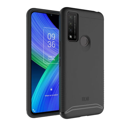 Jet black TUDIA Merge heavy-duty case for TCL 20R 5G, TCL 20 AX 5G, and TCL Bremen 5G with dual-layer shockproof protection and rugged grip design