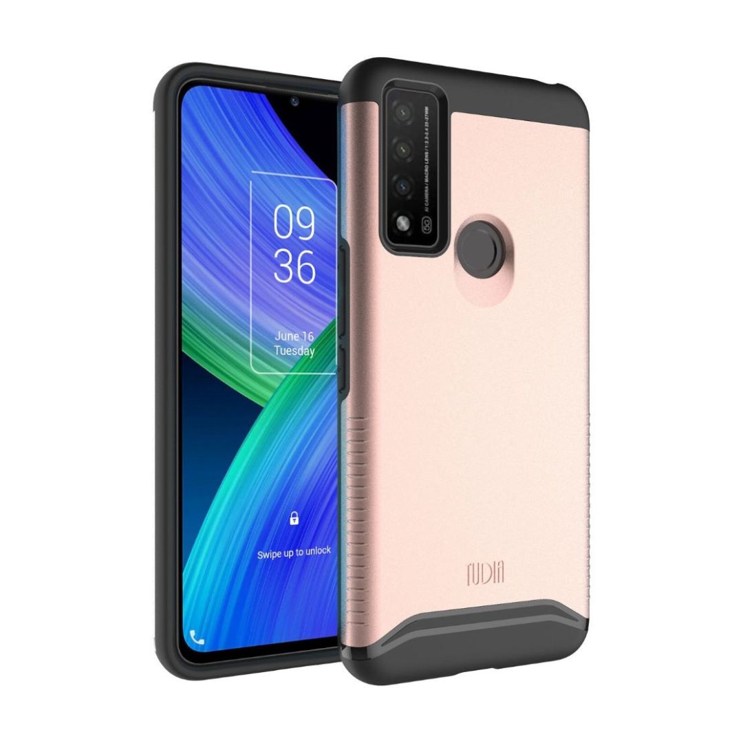 Rose Gold TUDIA MERGE Dual Layer Rugged Case for TCL 20R 5G / TCL 20 AX 5G / TCL Bremen 5G – Shockproof Slim Protective Cover