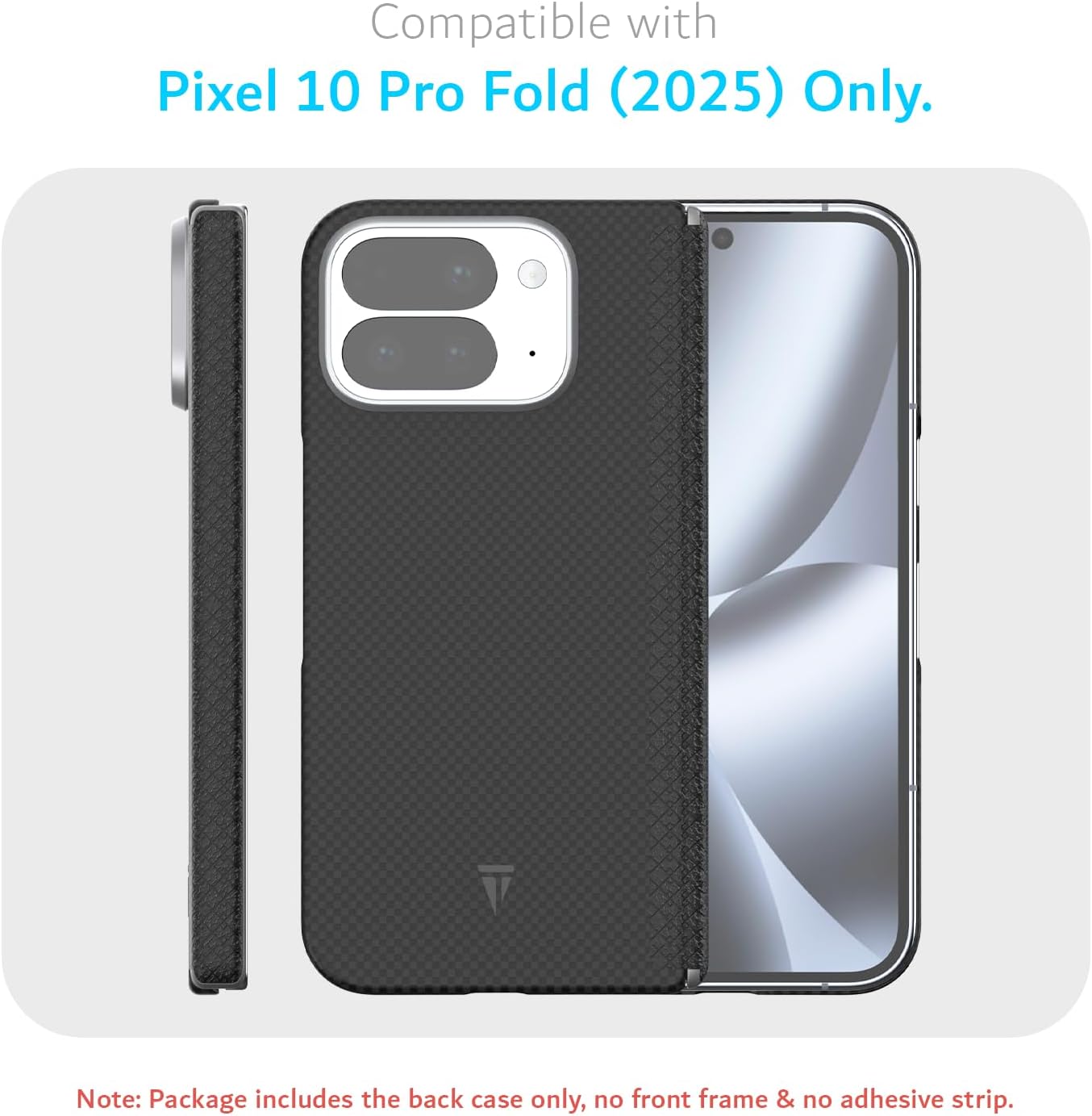 Black aramid fiber phone case for Google Pixel 10 Pro Fold (2025) on a white background