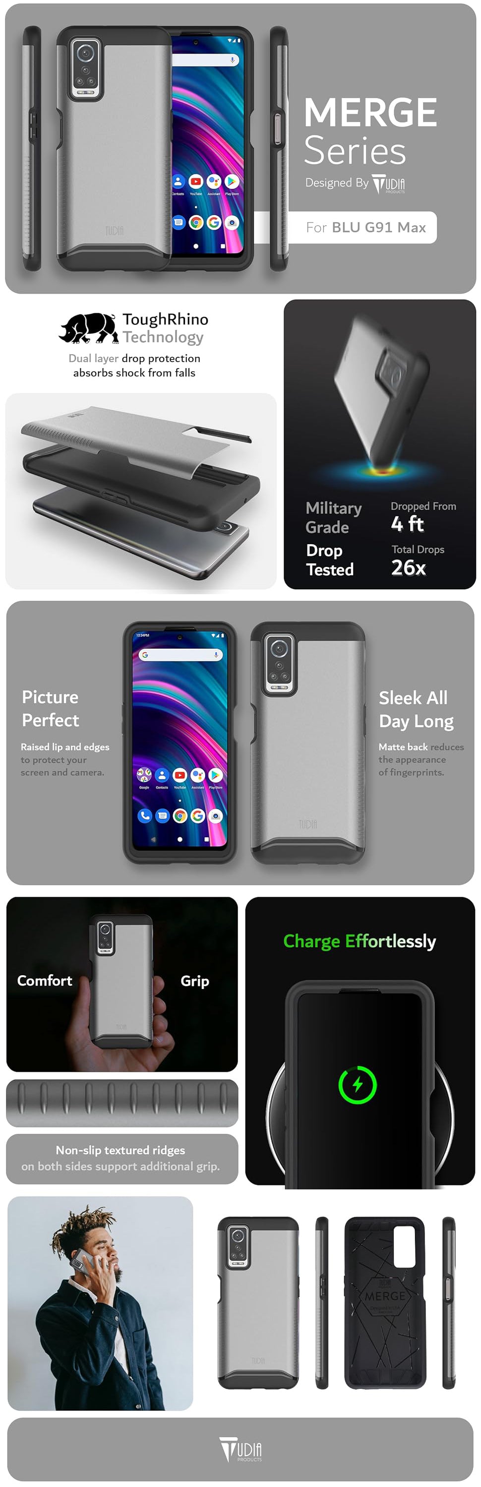 TUDIA MERGE Series Heavy Duty Dual Layer Case for BLU G91 Max – Shockproof, Durable Protection