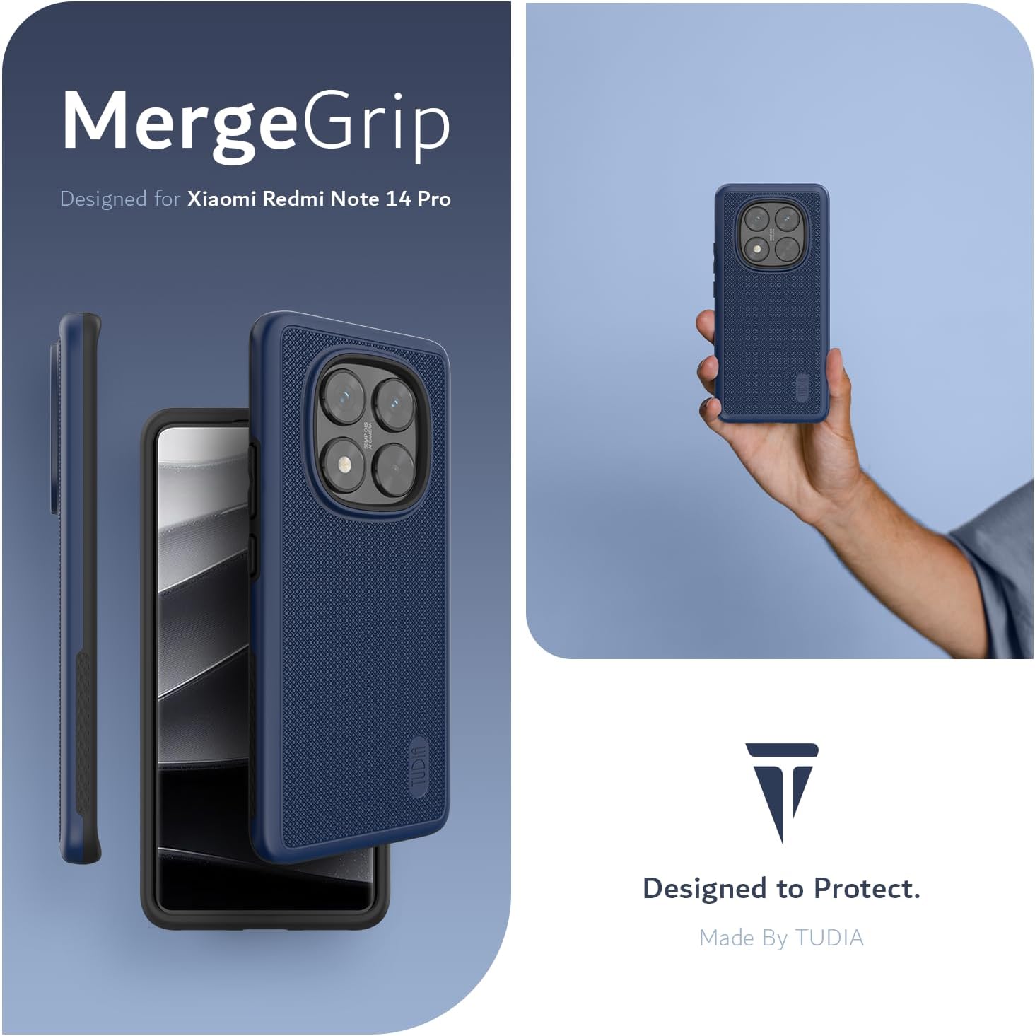 TUDIA MergeGrip rugged case for Xiaomi Redmi Note 14 Pro 5G (2025), military-grade dual-layer shockproof phone cover with textured grip