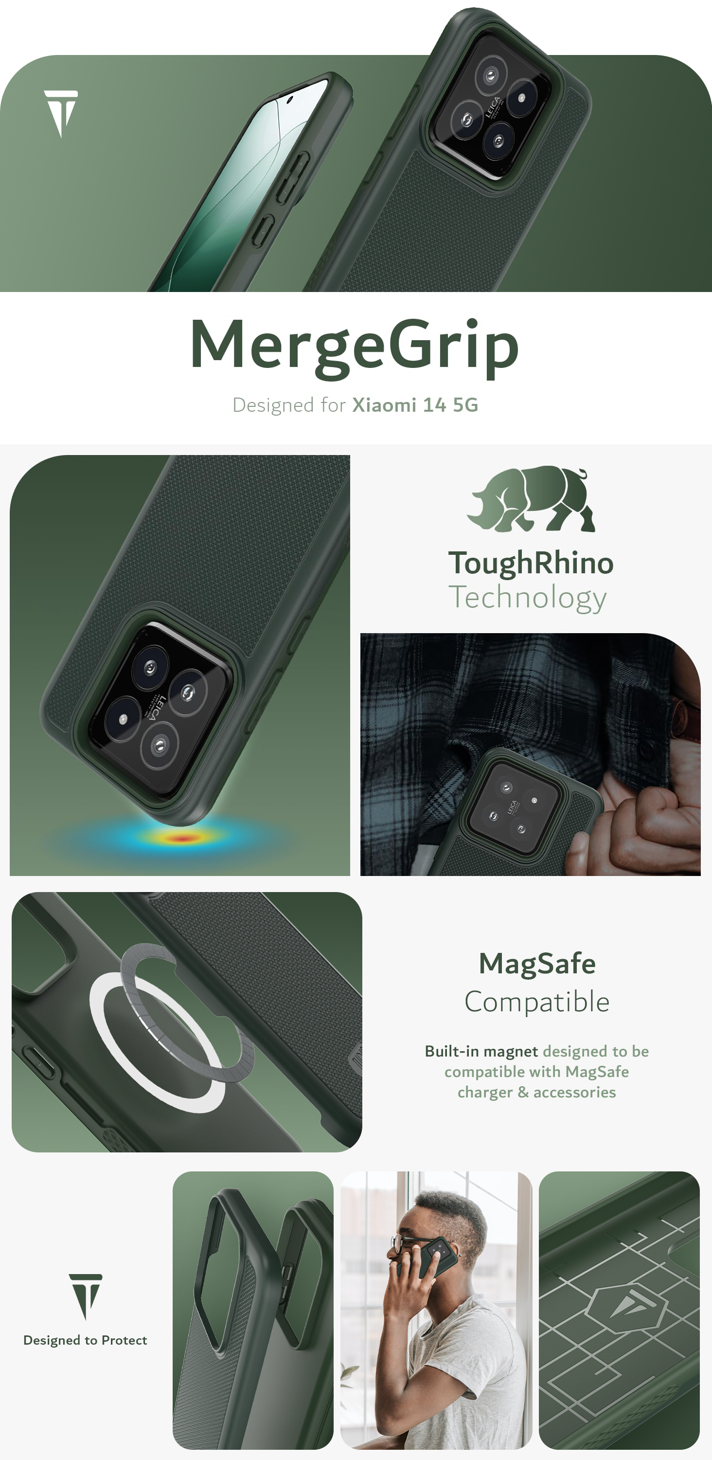 TUDIA MergeGrip Case for Xiaomi 14 5G (2024) – MagSafe Compatible, Military-Grade Dual-Layer Shockproof Protective Cover