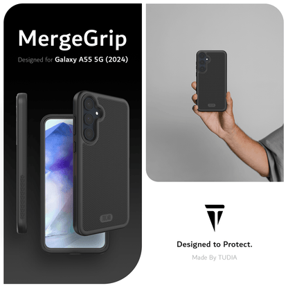 TUDIA MergeGrip Case for Samsung Galaxy A55 5G in Black – Slim Heavy Duty Shockproof Protective Cover with Enhanced Grip