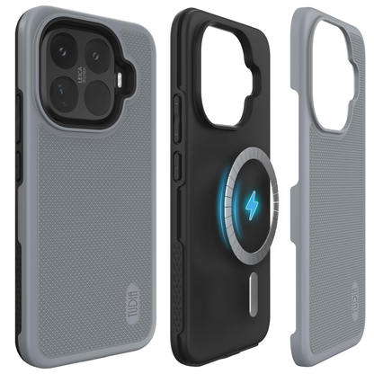 Xiaomi 15T pro Gray Phone case with Tough Rhino Technology branding, showing drop test details and design features.