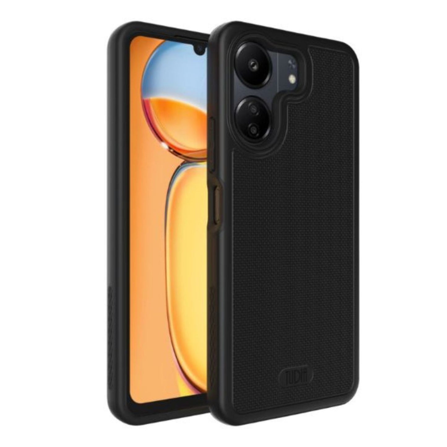 Jet Black Xiaomi Redmi 13C / Poco C65 4G Case MergeGrip heavy-duty dual-layer protective case with shockproof design, textured anti-slip grip, and raised edges for superior camera and screen protection