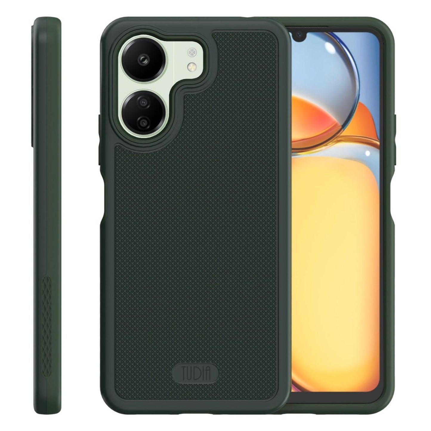 Heavy duty MergeGrip protective phone case for Xiaomi Redmi 13C and Poco C65 4G in pine green color, shockproof and durable phone cover 