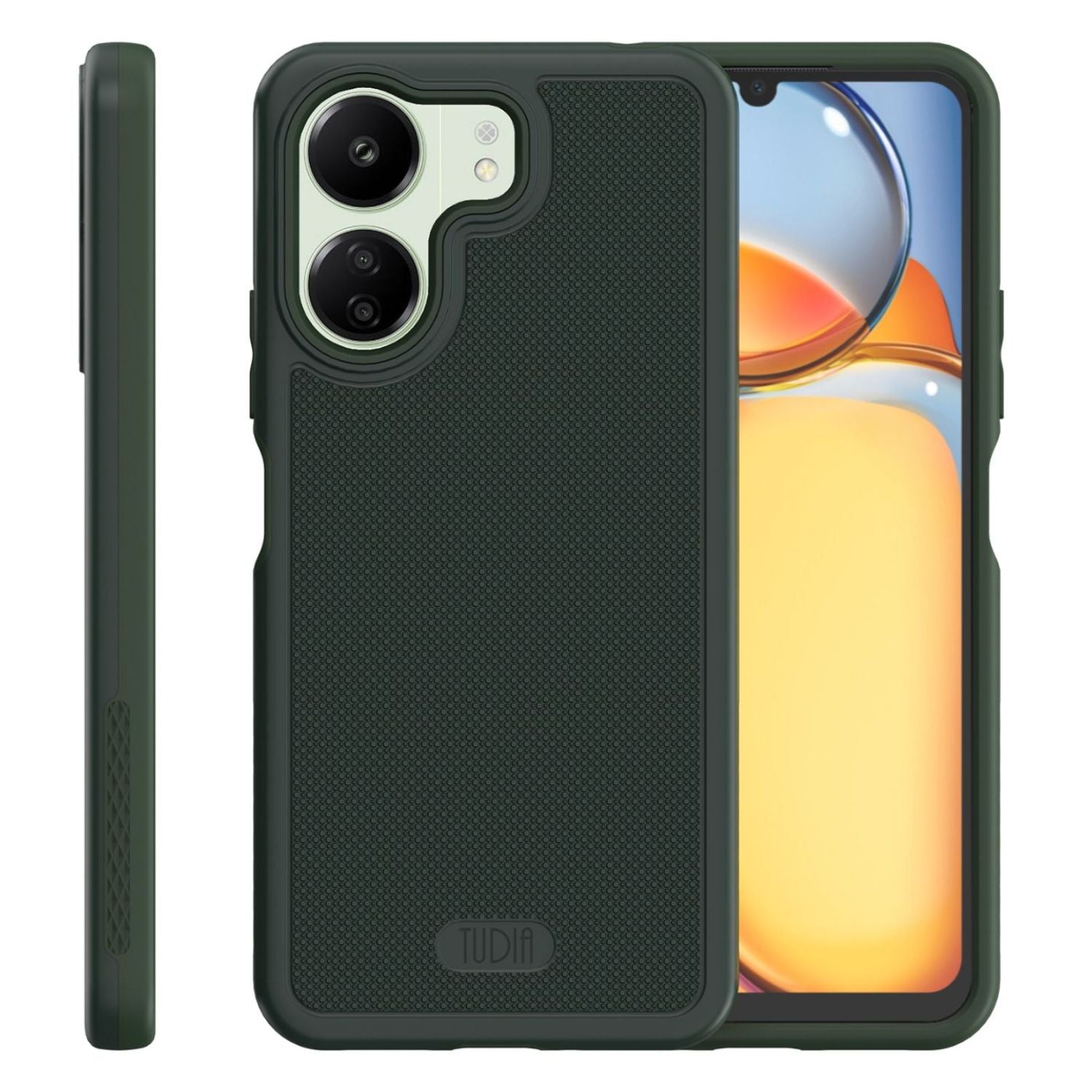 Heavy duty MergeGrip protective phone case for Xiaomi Redmi 13C and Poco C65 4G in pine green color, shockproof and durable phone cover 