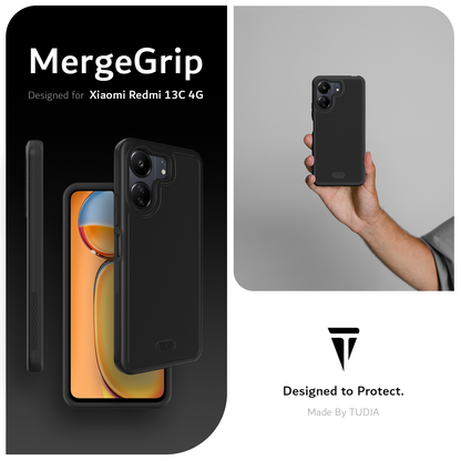 Heavy Duty Shockproof Case for Xiaomi Redmi 13C and Poco C65 – TUDIA MergeGrip Slim Dual-Layer Protective Phone Cover