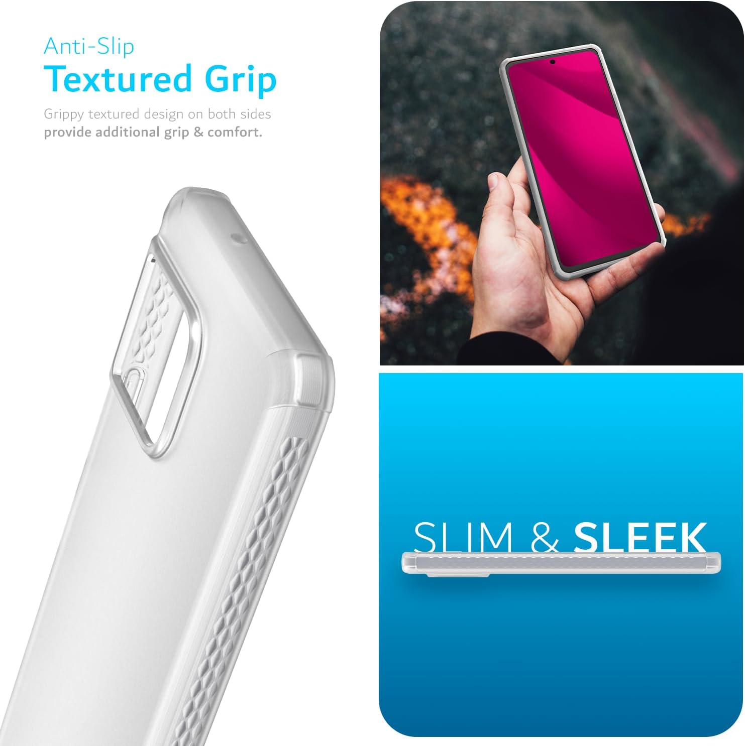 TUDIA DualShield rugged semi-transparent case for T-Mobile Revvl 7 Pro 5G (2024) – shockproof, anti-slip, textured protection