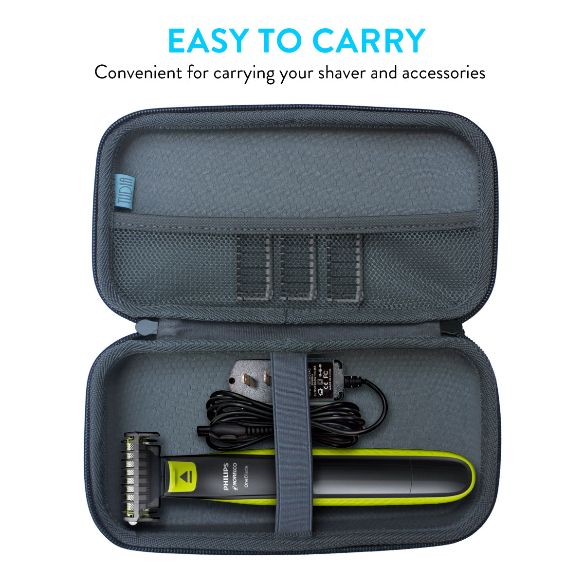TUDIA - Funda rígida de goma EVA compatible con Philips Norelco OneBlade Hybrid Afeitadora eléctrica QP2520 QP2570