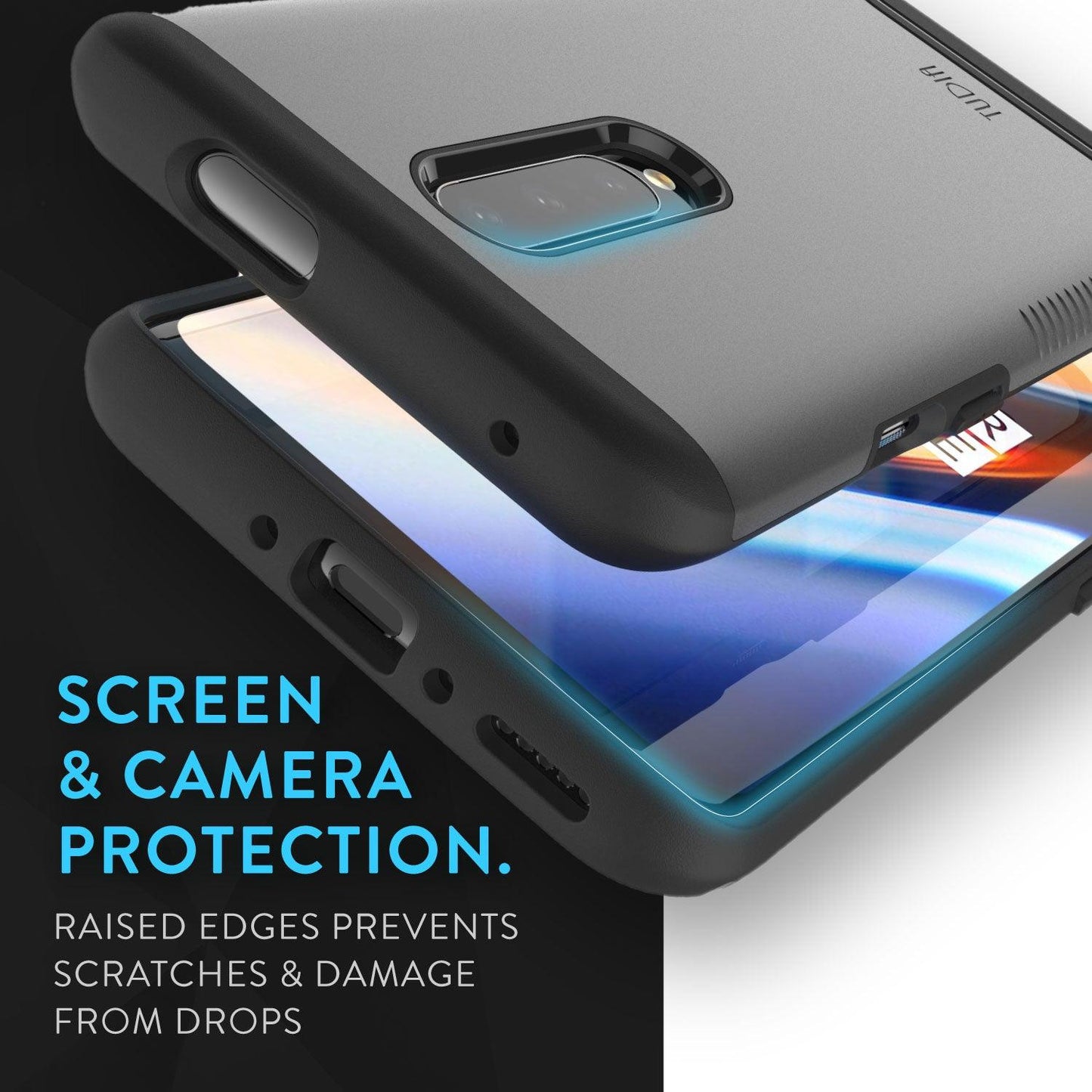 TUDIA MERGE heavy duty case for OnePlus 7 Pro – dual-layer shockproof cover with raised edge screen and camera protection, slim grip design